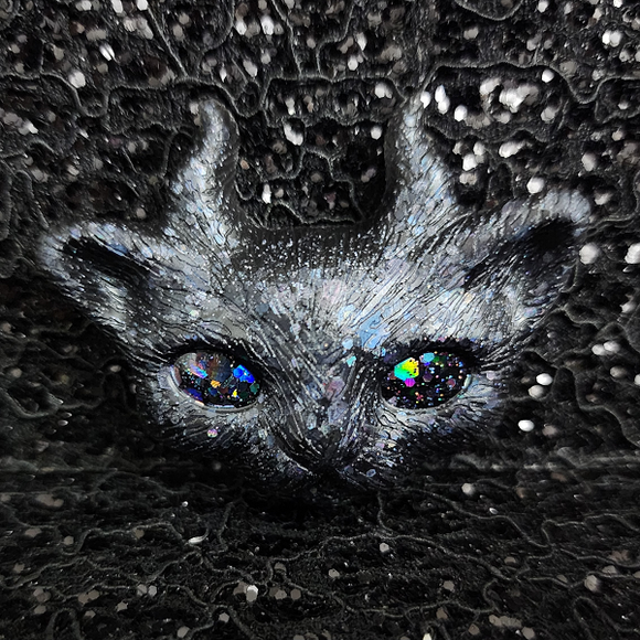 Black Holographic Cat with Horns