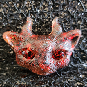 Orange with Black and Red Flakies Cat with Horns