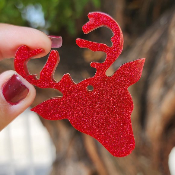 Reindeer Ornament Red Glitter