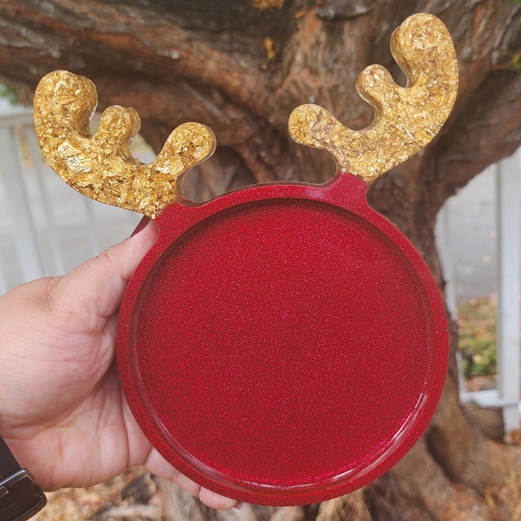 Reindeer Tray Gold and Red Glitter