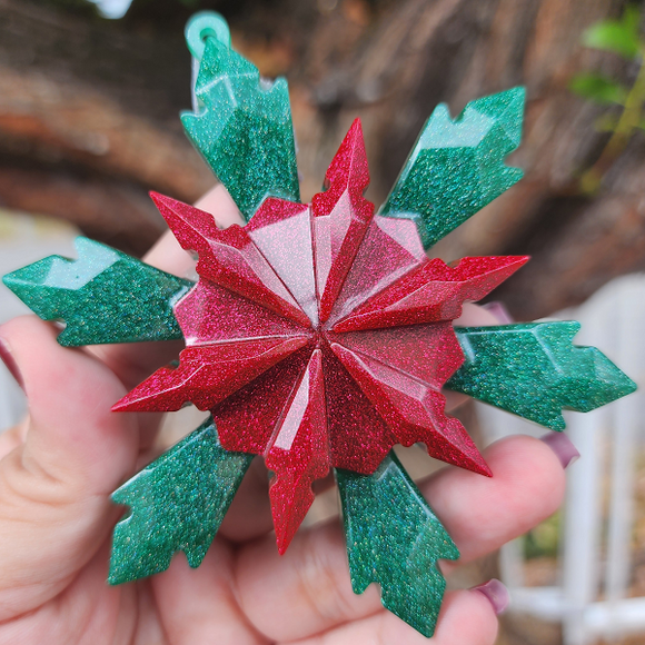 Snowflake Ornament Green and Red