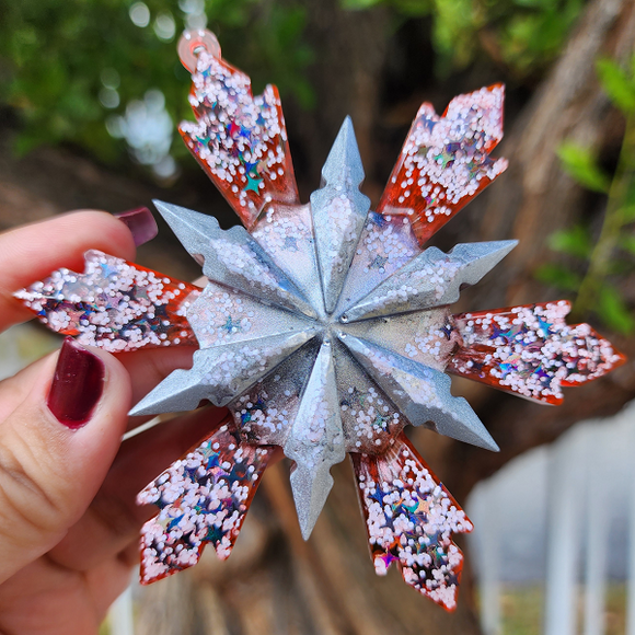 Snowflake Ornament Red and Silver